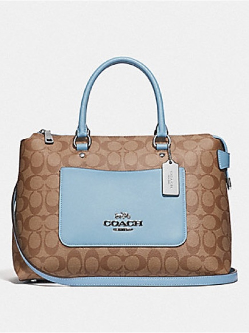 Coach Emma Monogram Satchel with Light Blue Trim